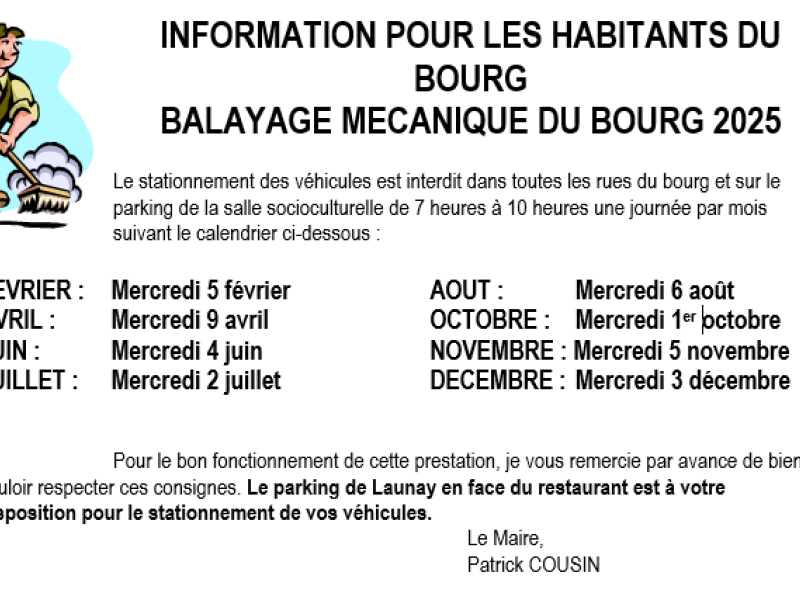 Dates du balayage pour 2025